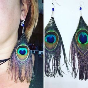 Peacock feather earrings